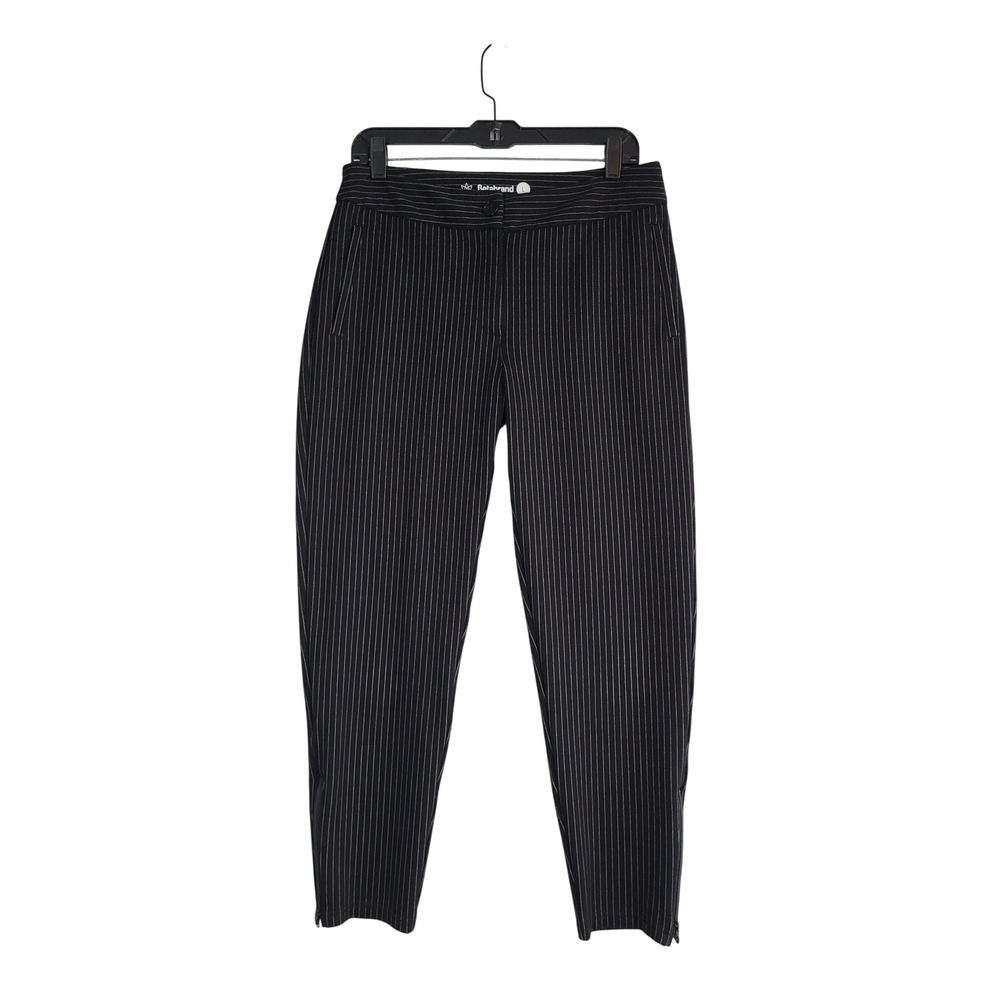 Betabrand Dress Pant Yoga Pants Womens L Black Pinstripe Skinny Crop Zip Ankle